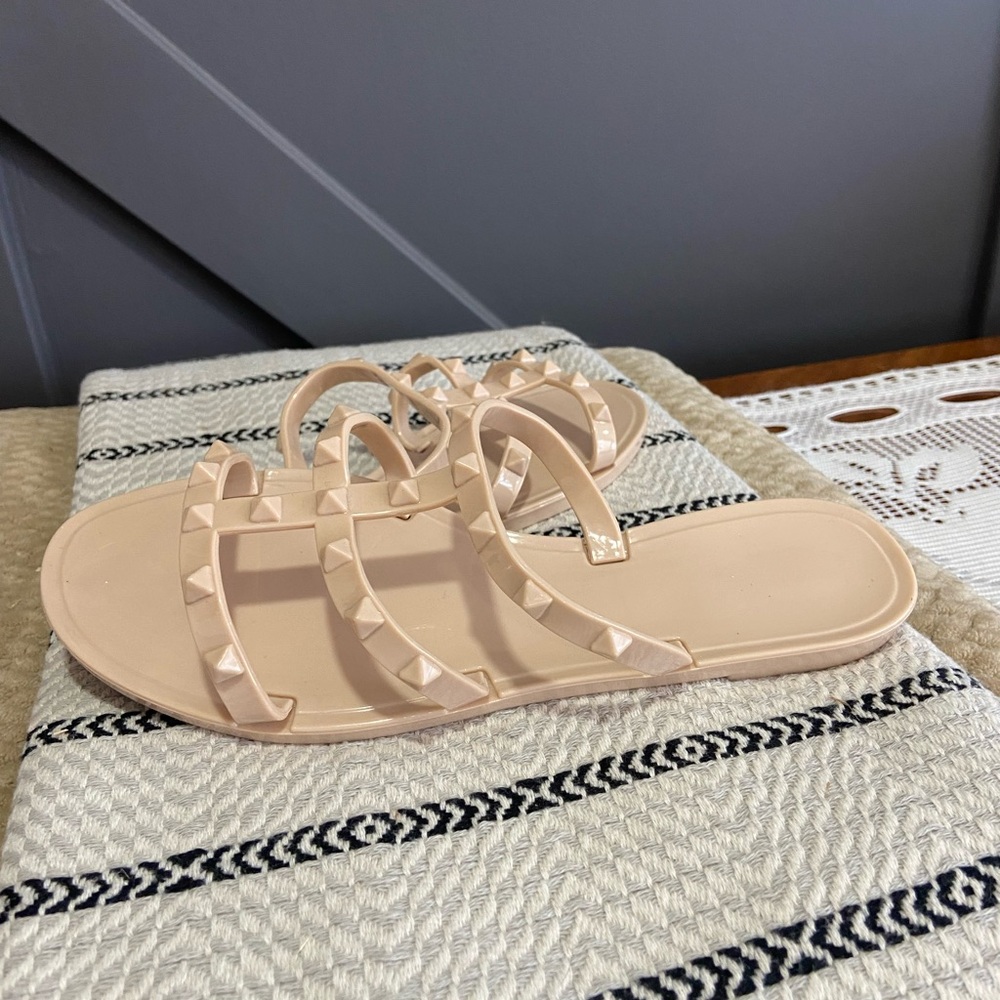 Studded Beige Jelly Sandals - Picture 5 of 6